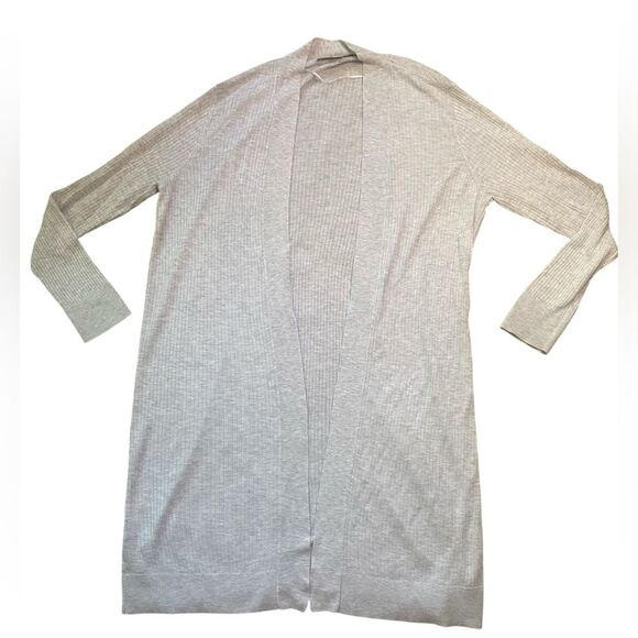LOFT Heathered Grey Ribbed Open Front Long Sleeve Cardigan - Picture 2 of 6